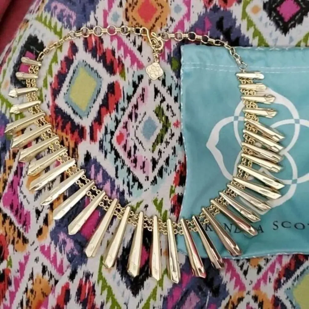 Kendra Scott Jill Gold Sunburst Spike Statement Fringe‎ Necklace Rose Gold Tone - Picture 11 of 16